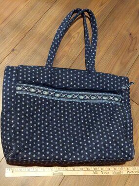 Vera Bradley Navy Blue Quilted Tote Bag Floral Pattern Retired Vintage